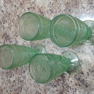 Vintage anchor hocking vaseline glass set.